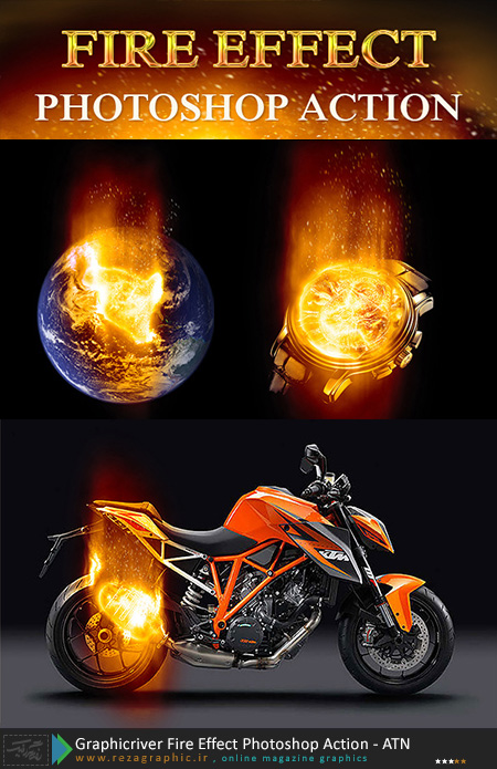  اکشن افکت آتش و سوزان فتوشاپ گرافیک ریور-Graphicriver Fire Effect Action | رضاگرافیک